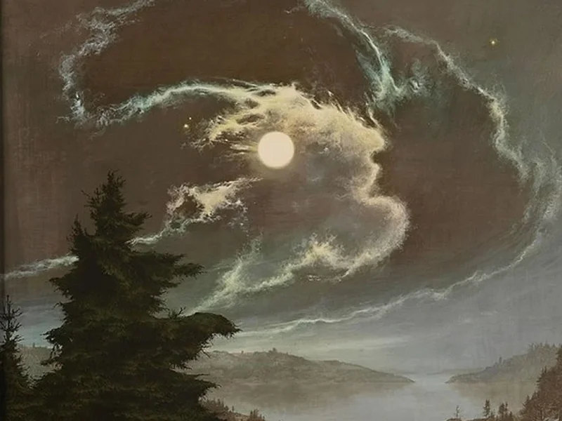 1877-Hans Adolph Bühler - Paesaggio del Reno con la luna piena